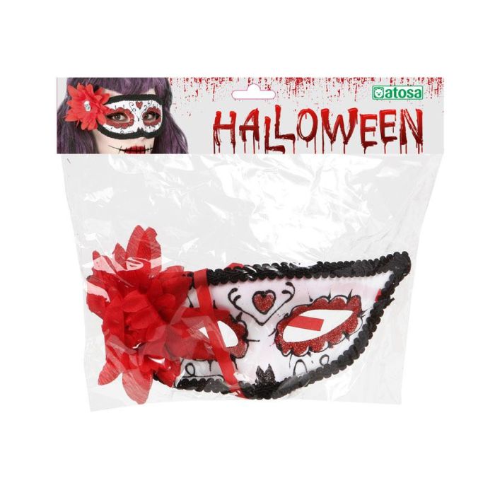 Antifaz Blanco con Rosa Roja y Detalles Negros para Catrina - Ideal para Día de los Muertos y Halloween 1 Antifaz Blanco con Rosa Roja y Detalles Negros para Catrina - Ideal para Día de los Muertos y Halloween 1