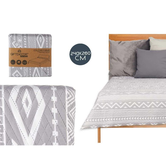 Colcha Reversible Giftdecor 240x260 cm - Blanco/Gris, 100% Poliéster (6 Unidades) Colcha Reversible Giftdecor 240x260 cm - Blanco/Gris, 100% Poliéster (6 Unidades)