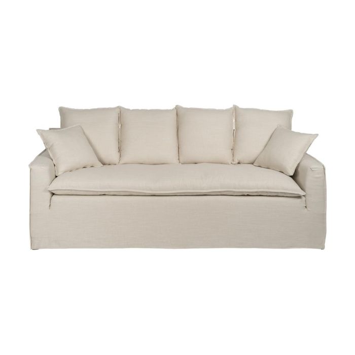 Sofá 4 Plazas Crema Tejido Salón 220 X 100 X 91 cm
