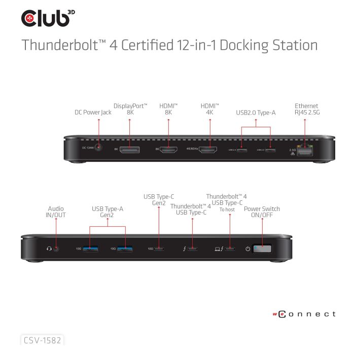 Club 3D Dockingstation Thunderbolt 4 12-in-1 para 3 Pantallas ST/BU 3