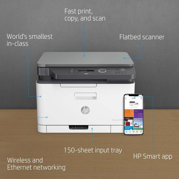 HP 178nw Impresora Multifunción Láser Color Wi-Fi, Compacta, Escanea, Copia, Imprime desde Móvil, Alta Calidad Color 4