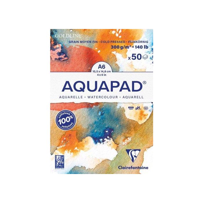 Bloc De Dibujo Clairefontaine Aquapad Encolado Blanco Grano Medio-Fino Tecnicas Humedas A6 300G 50H 3 unidades
