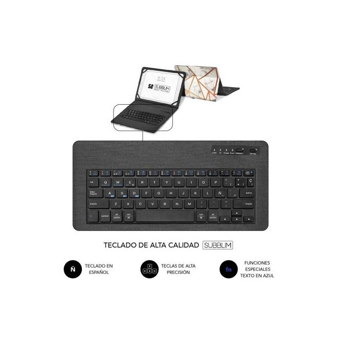 Funda con Teclado Subblim Keytab Pro Bluetooth para Tablets de 9"-11"/ Marmol Blanco 4