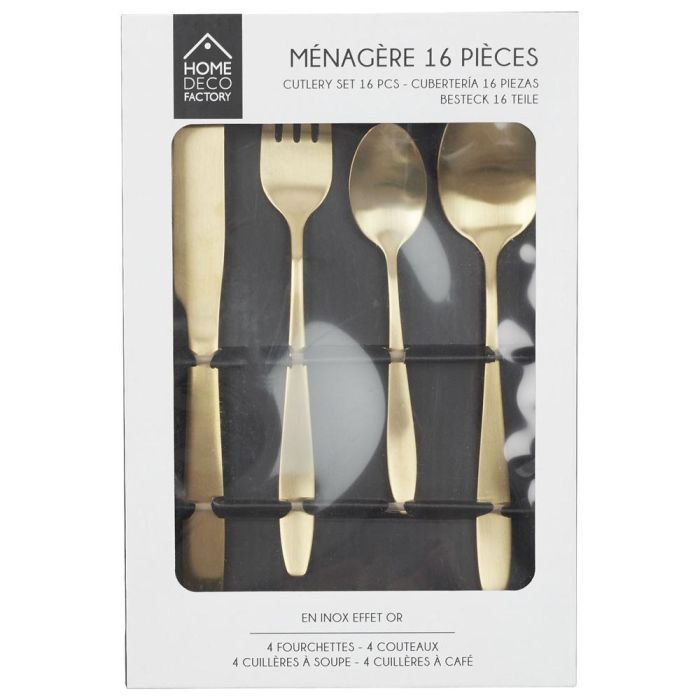 Home Deco Factory Lounge Cubertería 16 Piezas Acero Inoxidable Color Dorado 1
