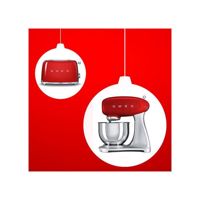 Smeg TSF01RDEU Tostador de Pan para 2 Rebanadas, Color Rojo, Control por Botones, Acero Inoxidable, Función Descongelar y Recalentar, 950W