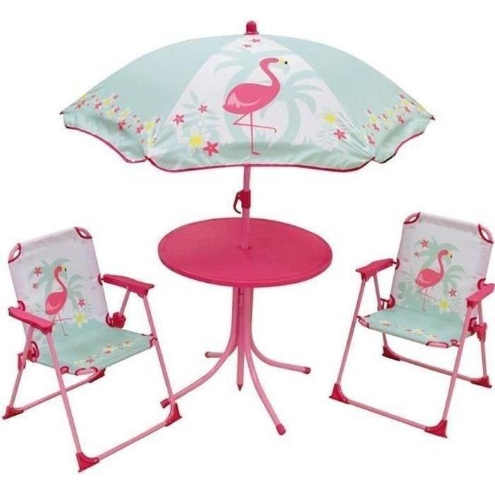 FUN HOUSE 713088 FLAMANT ROSE Muebles de jardín con mesa, 2 sillas plegables y sombrilla para niños. FUN HOUSE 713088 FLAMANT ROSE Muebles de jardín con mesa, 2 sillas plegables y sombrilla para niños.