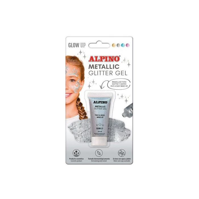 Maquillaje Alpino Glitter Gel Metalico Plata Blister De 1