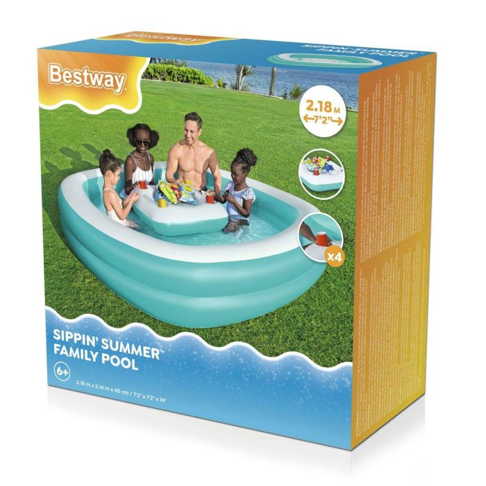 Bestway Piscina Hinchable Infantil 2 Camaras Family Mesa Flotante 218x218x48 cm +6 Años Jardin 54446 2