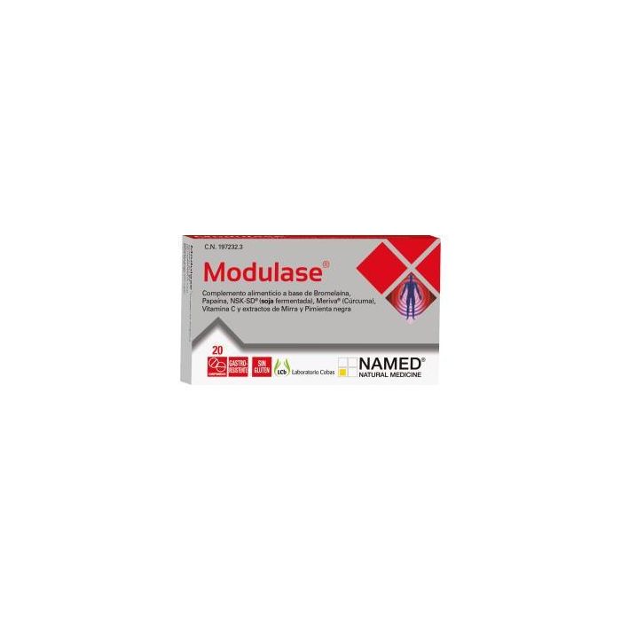 COBAS Modulase 20 Comprimidos con Bromelaína, Papaína, NSK-SD, Meriva Cúrcuma, Vitamina C, Mirra y Pimienta Negra