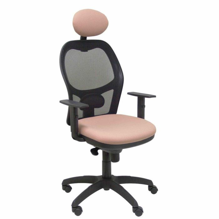 PIQUERAS Y CRESPO Silla Jorquera malla negra asiento bali rosa palido con cabecero fijo PIQUERAS Y CRESPO Silla Jorquera malla negra asiento bali rosa palido con cabecero fijo