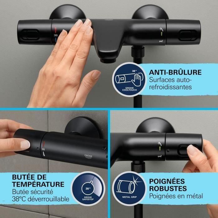 Mezclador termostático para baño/ducha - GROHE Precision Trend - 1022162432 - Negro mate - Montaje en pared visto - Ahorro de agua 5