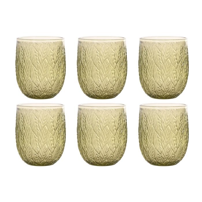 DKD Home Decor Vaso Tropical de Cristal Verde 360ml Set de 6 apto lavavajillas