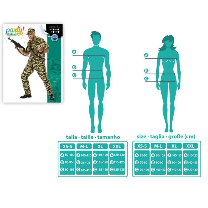 Disfraz Militar Hombre Adulto Camuflaje XS-S 1