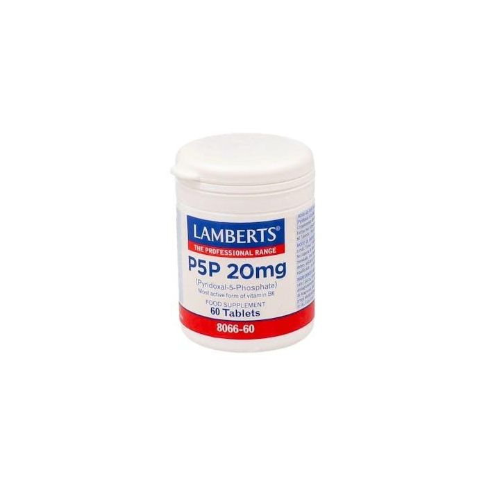 LAMBERTS Vitamina B6 Piridoxal-5-Fosfato P5P 20mg 60 Comprimidos. Suplemento activo para metabolismo y estado de ánimo