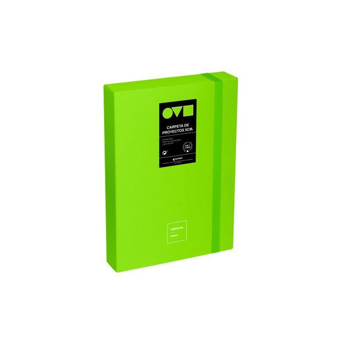 Grafoplás 91271221 Caja de proyectos Unequal Minimal Polyfoam 5cm Verde A4/Folio, ultraligera, cierre con goma plana