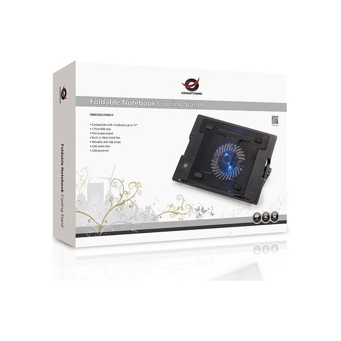 Conceptronic Base Refrigeración Portátil 17" 1 Ventilador 14cm USB 2.0 Negro ERGO