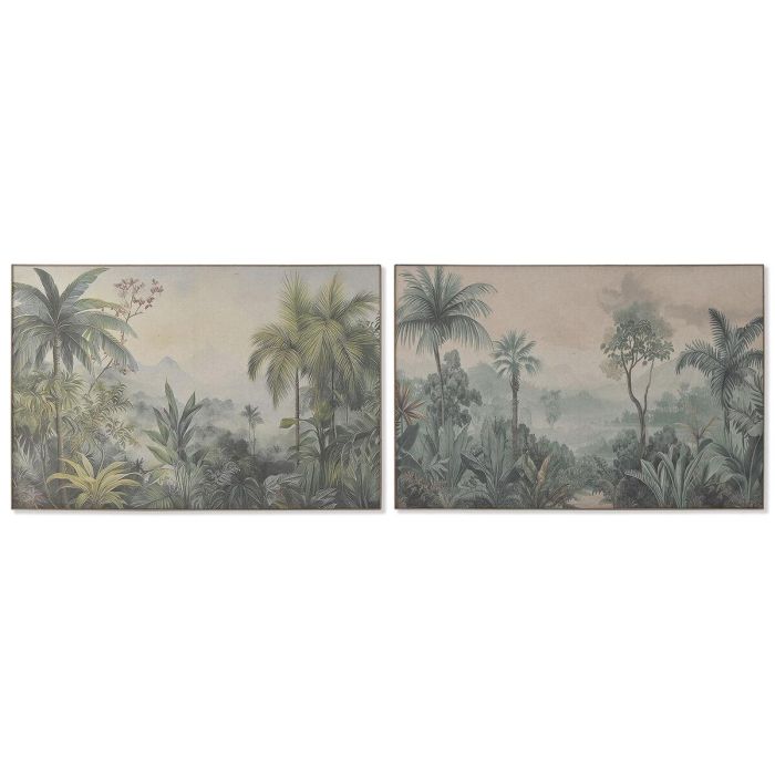 DKD Home Decor Cuadro Tropical de Palmeras Verde (2 Unidades) 120x80cm Lino y Abeto para Decoración Hogar