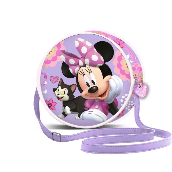 Disney Minnie Mouse Bolso Bandolera Redondo Lila Infantil PVC, Correa Ajustable (7x18.5x18.5cm)