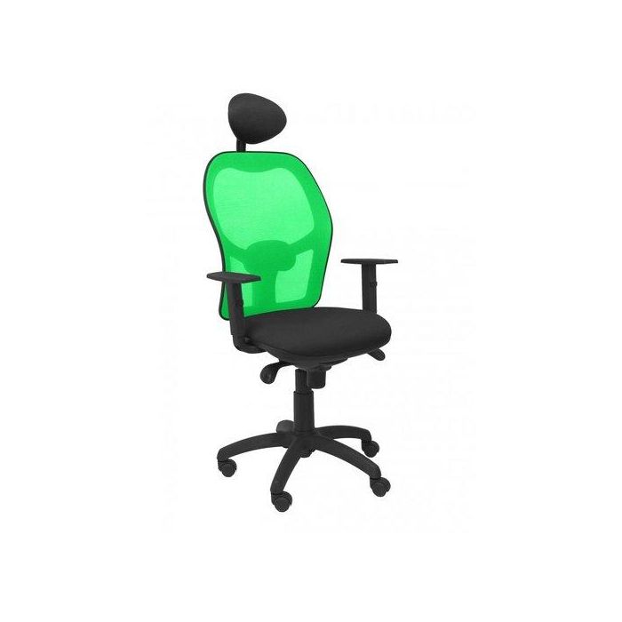 Silla Piqueras Y Crespo Jorquera Brazos Regulables Cabecero Fijo Mecanismo Sincro Con Regulador De Tension Respaldo De Malla Verde Y Asiento Tapizado Bali Negro