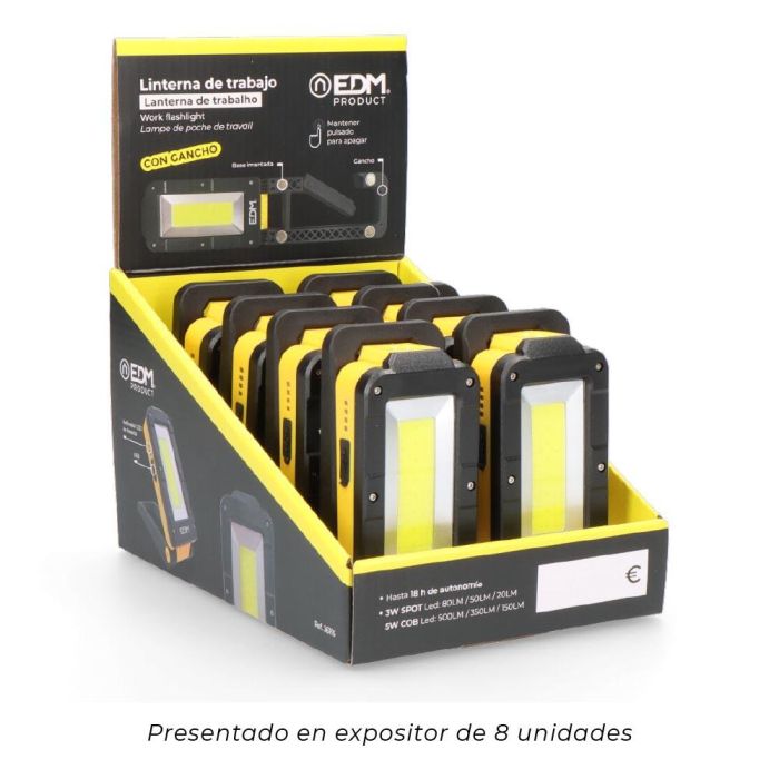 Edm Linterna de trabajo LED recargable con base basculante 180°, 5W COB LED, 500LM, impermeable IP44, batería 2000mAh 4 Edm Linterna de trabajo LED recargable con base basculante 180°, 5W COB LED, 500LM, impermeable IP44, batería 2000mAh 4
