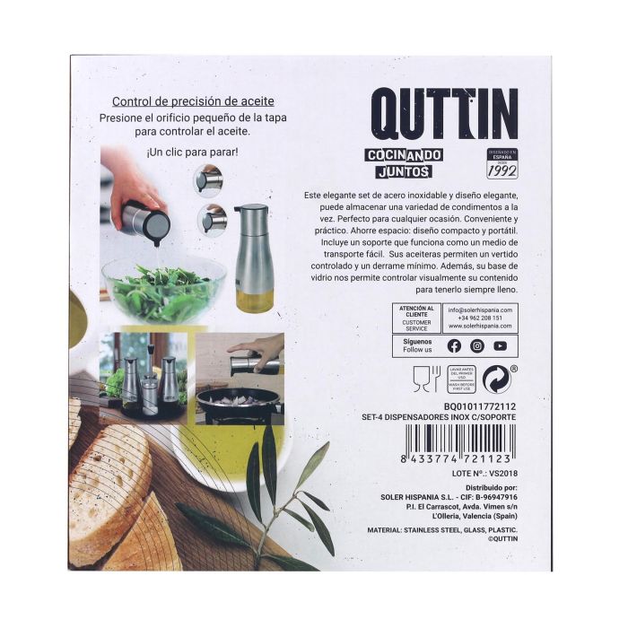 Quttin Set de 4 Dispensadores de Acero Inoxidable con Soporte (8 Unidades) 4 Quttin Set de 4 Dispensadores de Acero Inoxidable con Soporte (8 Unidades) 4