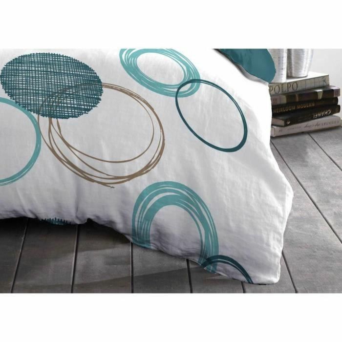 HOME LINGE PASSION Juego de edredón Audace - edredón 140 x 200 cm + 2 fundas de almohada 63x63 cm - Azul pato 2