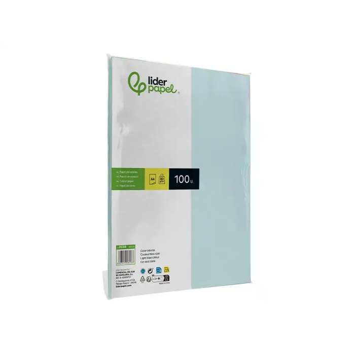 Liderpapel Papel Color A4 80gr Celeste Paquete de 100 Hojas 3