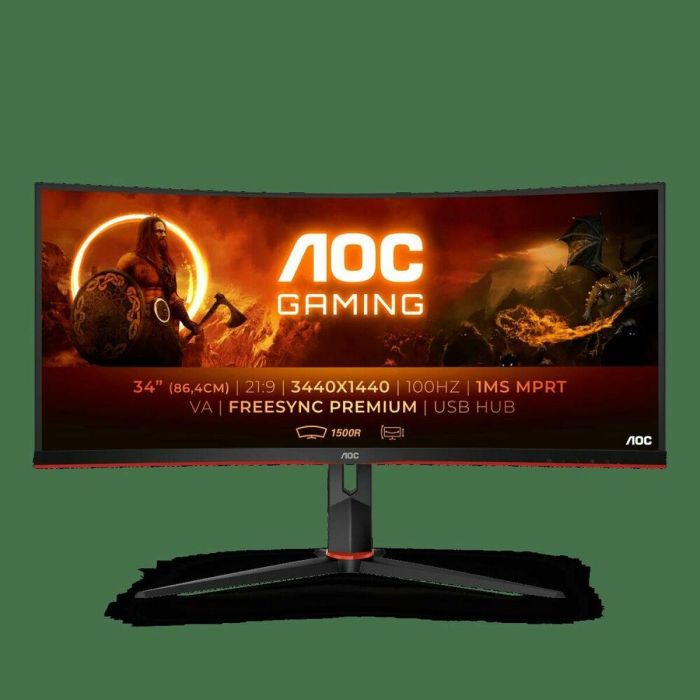 Monitor Gaming Curvo Ultrapanorámico AOC CU34G2/BK 34"/ WQHD/ 1ms/ 100Hz/ VA/ Negro y Rojo