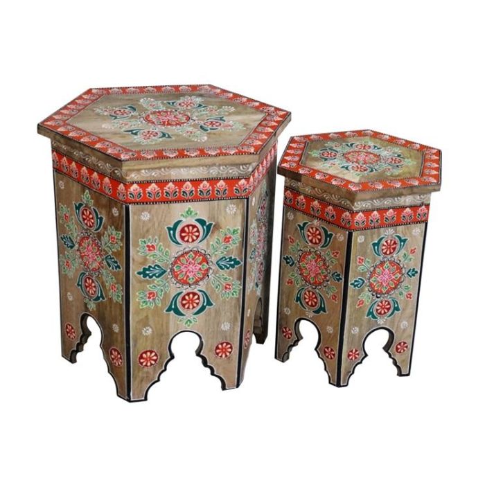 Mesita Auxiliar Indio DKD Home Decor Multicolor 41.5 x 49 x 48 cm Set de 2