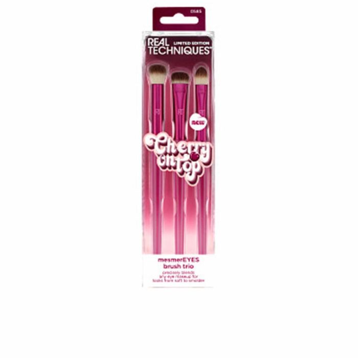 Real Techniques MesmerEYES Brush Trio 3 Unidades - Brochas para Difuminar Sombras de Ojos Precisión - Colección Cherry On Top