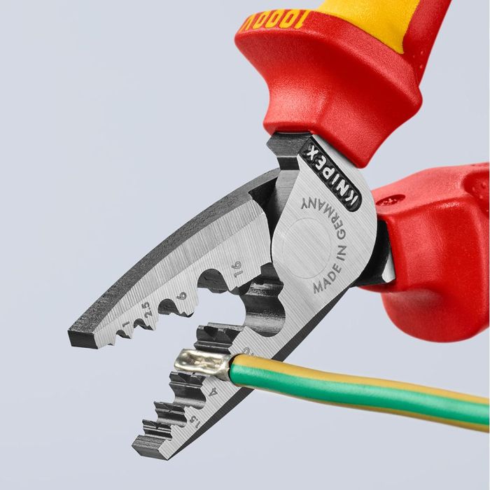 Knipex 9778180 Alicates para entallar punteras, crimpado seguro en 9 mordazas, acero especial, 180x56x28mm, para electricidad 2 Knipex 9778180 Alicates para entallar punteras, crimpado seguro en 9 mordazas, acero especial, 180x56x28mm, para electricidad 2
