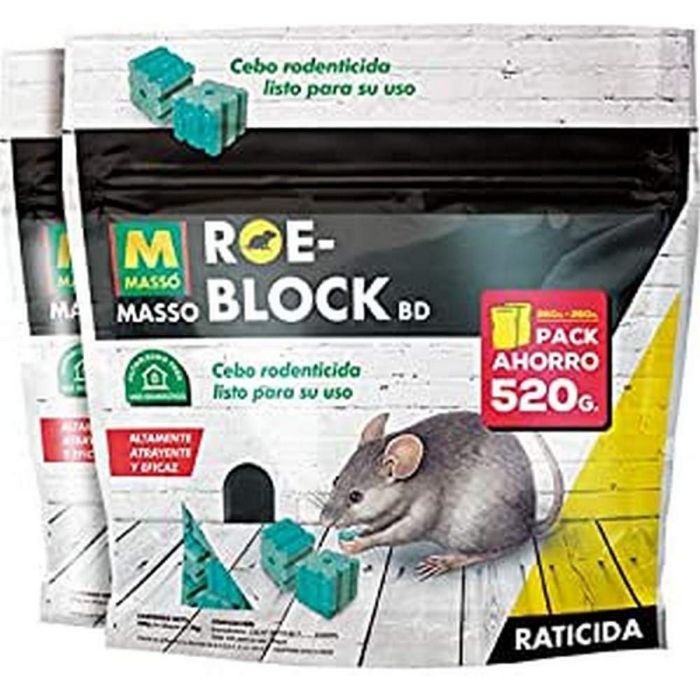 Massó 231535 Raticida Roe-Block Cebo en Bloque 520g para Ratas, Ratones y Topillos, Alta Apetencia y Resistencia Humedad