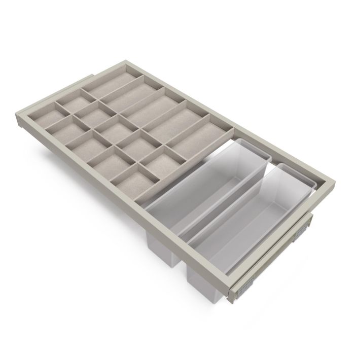 Emuca Kit de cajón organizador, bandeja auxiliar y bastidor de guías con cierre suave para armarios, regulable, módulo 900mm, Gris piedra 0 Emuca Kit de cajón organizador, bandeja auxiliar y bastidor de guías con cierre suave para armarios, regulable, módulo 900mm, Gris piedra 0