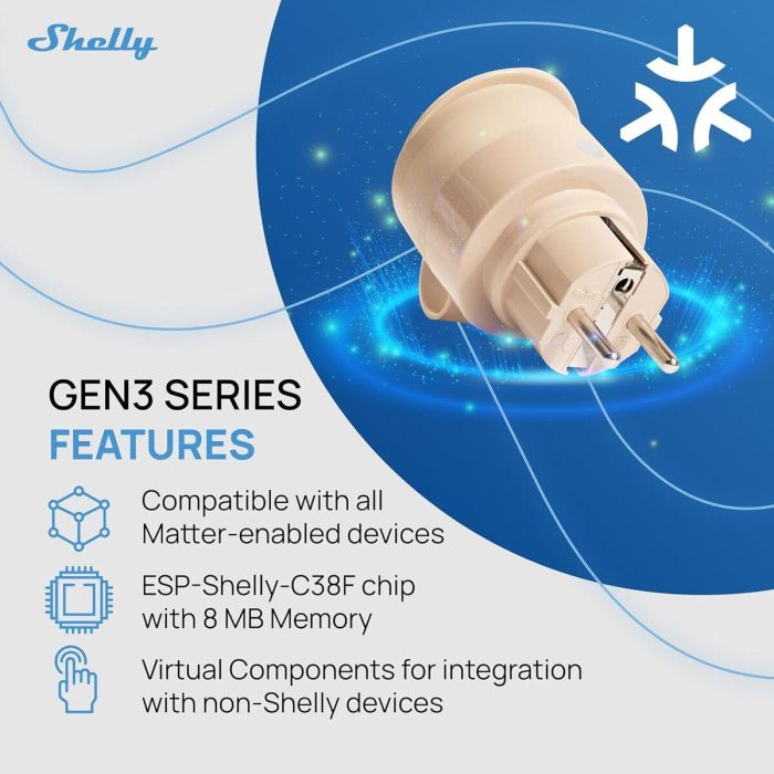 Shelly Outdoor Plug S Gen3 Enchufe Inteligente Exterior con Medición de Potencia, Wi-Fi, Matter, Bluetooth 12A 2