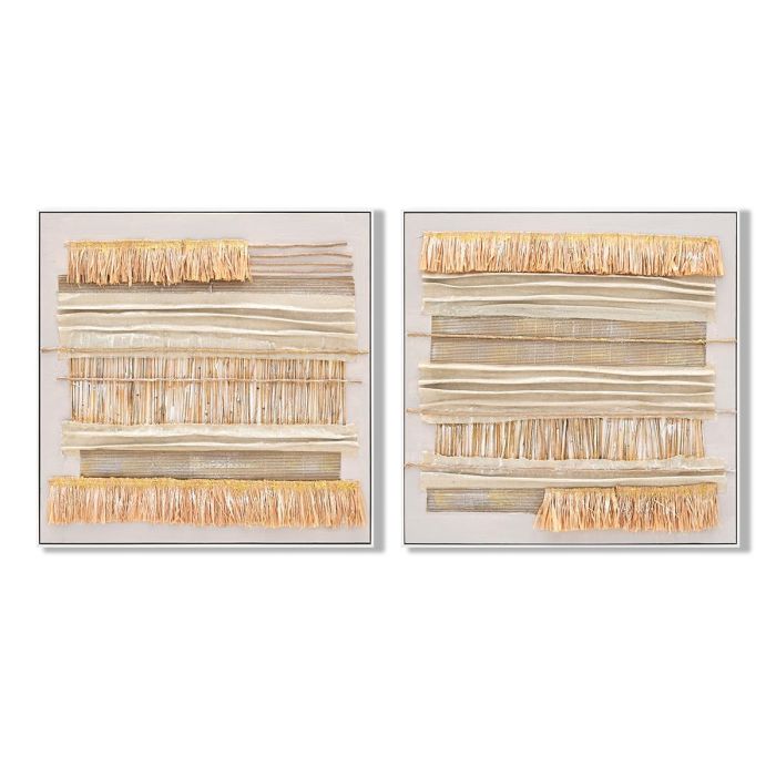 DKD Home Decor Cuadro Boho Lienzo MDF Natural Beige 82x82 cm (2 Unidades)