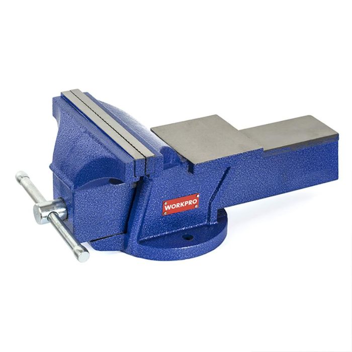 Workpro Tornillo de Banco 150 mm Mordazas Endurecidas Acero Laqueado Ancho Mordaza 150mm Apertura 125mm Azul