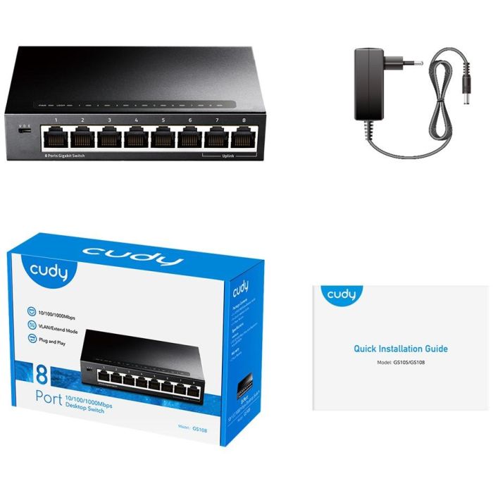 CUDY GS108 Switch Gigabit Ethernet (10/100/1000) 8 Puertos Negro 3