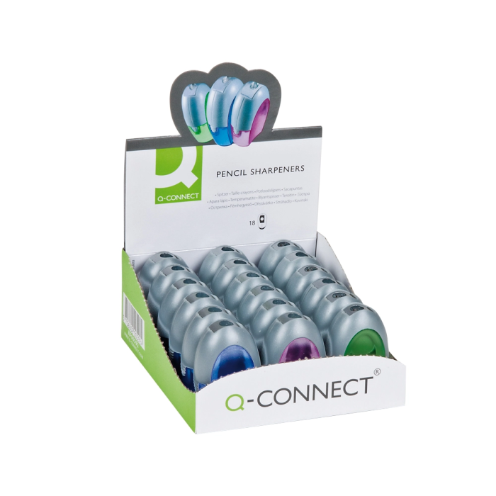 Q-connect Sacapuntas Metálico 1 Uso con Depósito para Virutas Colores Surtidos 7
