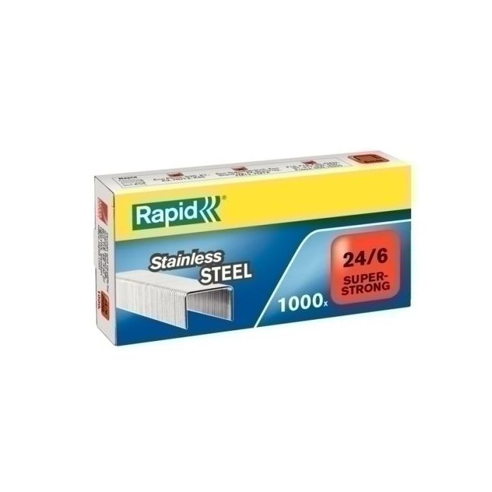 Grapas Rapid Super Strong 24/6 Mm. Acero Inoxidable Caja De 1000 (Set de 5)