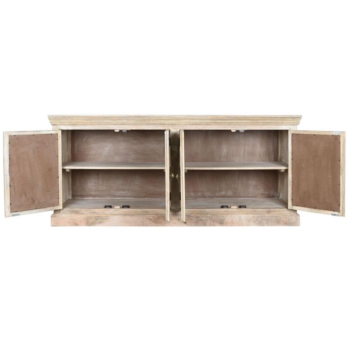 DKD Home Decor Buffet Toscana 45 x 90 x 200 cm Blanco Natural Madera Maciza Mango Espejo Hecho a Mano 4 Puertas 2 Estanterias 3
