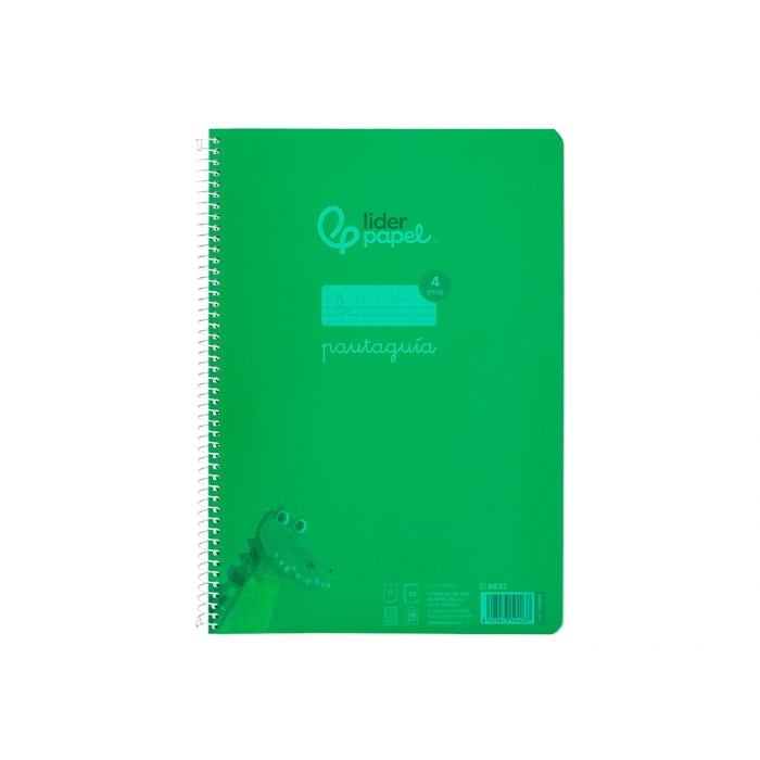 Liderpapel Cuaderno Espiral A4 Pautaguía Tapa Plástico 80 Hojas 90gr Cuadro Pautado 4mm Con Margen Color Verde 1