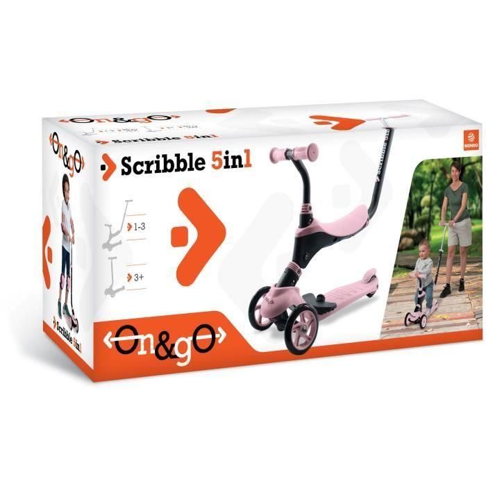Mondo Scooter On and Go Scribble 5 en 1 plegable con 3 ruedas, manillar ajustable y freno trasero - Rosa 1 Mondo Scooter On and Go Scribble 5 en 1 plegable con 3 ruedas, manillar ajustable y freno trasero - Rosa 1