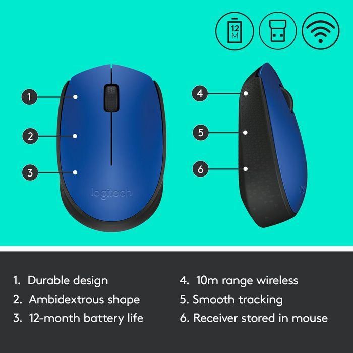 Logitech M171 Wireless Mouse, RF Wireless, Alkaline, Blue 10 Logitech M171 Wireless Mouse, RF Wireless, Alkaline, Blue 10