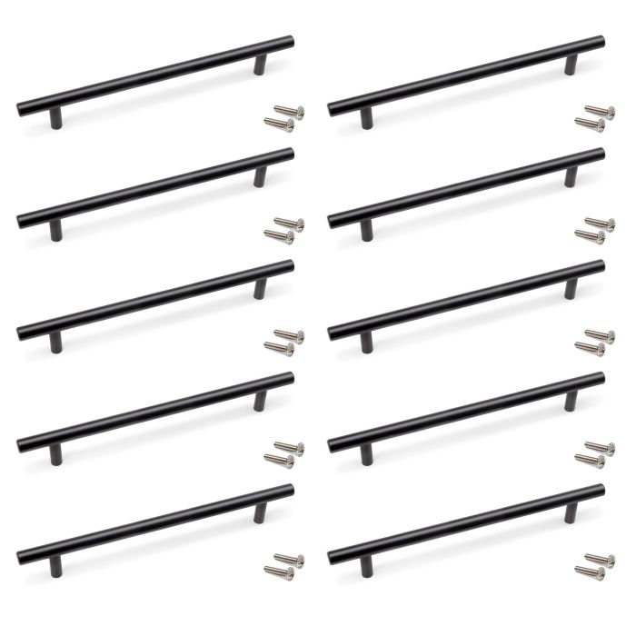 Emuca Lote de 10 tiradores para mueble Orlando, L336mm, intereje 256mm, Acero, Pintado negro