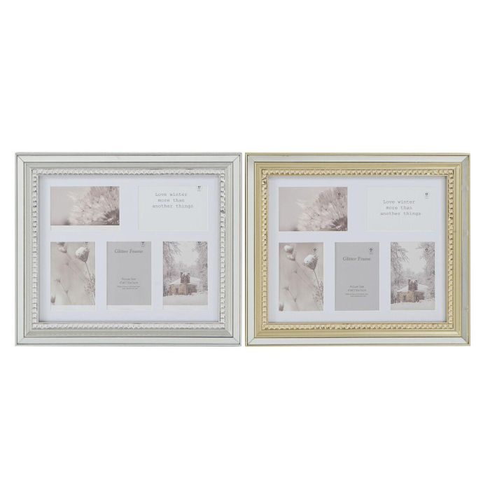 Marco Multifoto Tradicional DKD Home Decor Dorado Plateado 2 x 40 x 46.5 cm (2 Unidades)