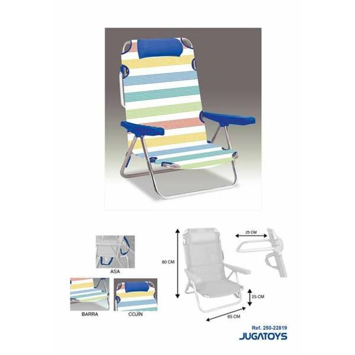 Silla playa aluminio multiposicion rayas con reposacabezas 25 cm, con almohadilla, 80x65x45cm, 25 cm altura asiento Silla playa aluminio multiposicion rayas con reposacabezas 25 cm, con almohadilla, 80x65x45cm, 25 cm altura asiento