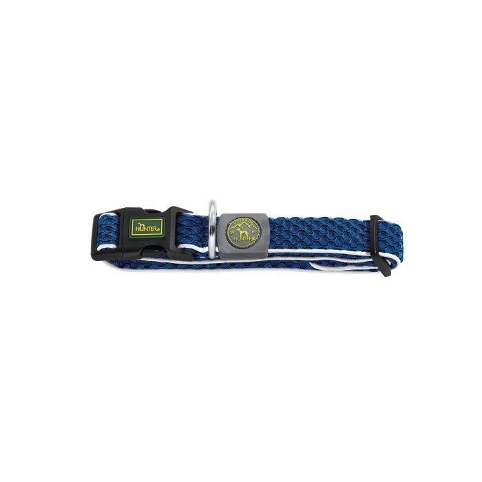Hunter Collar Hilo Vario Basic S para Perro, Cuello 30-43cm, Ancho 25mm, Azul - Malla 3D, Transpirable, Refrescante y Reflectante