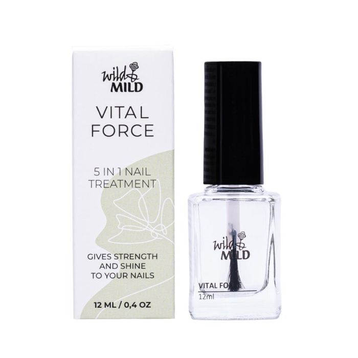 Wild&Mild Vital Force Esmalte de Uñas y Tratamiento: 5 Vitaminas, Extractos Botánicos, Fortalece, Hidrata, Queratina 12 mL