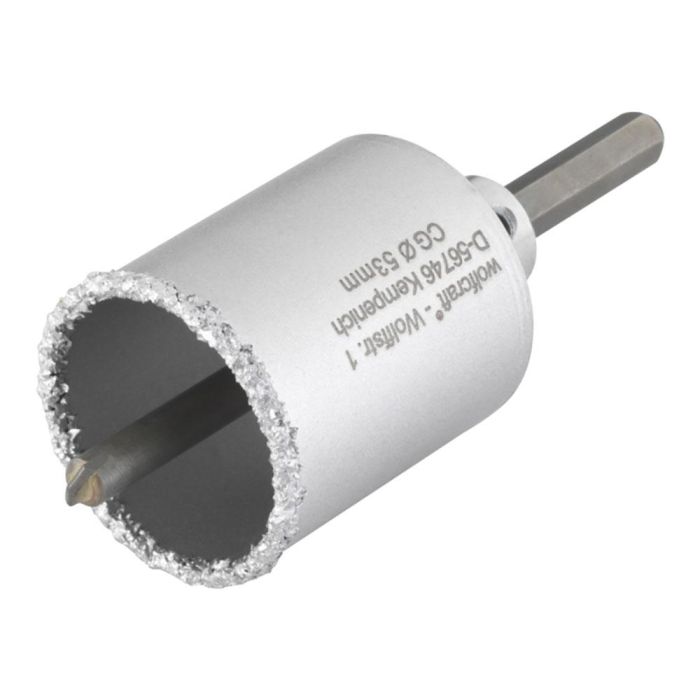 Wolfcraft Corona de perforación recubierta de carburo de tungsteno, Ø53 x 55 mm, con adaptador y broca centradora, para taladros en paredes Wolfcraft Corona de perforación recubierta de carburo de tungsteno, Ø53 x 55 mm, con adaptador y broca centradora, para taladros en paredes
