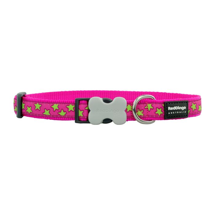 Red Dingo Collar Stars Lime On Hot Pink 20 mm x 31-47 cm Ajustable 2